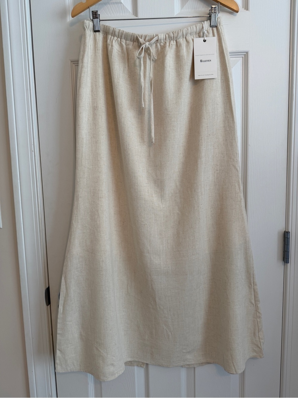 Elleven Cream Drawstring Rayon/Linen Skirt Size L